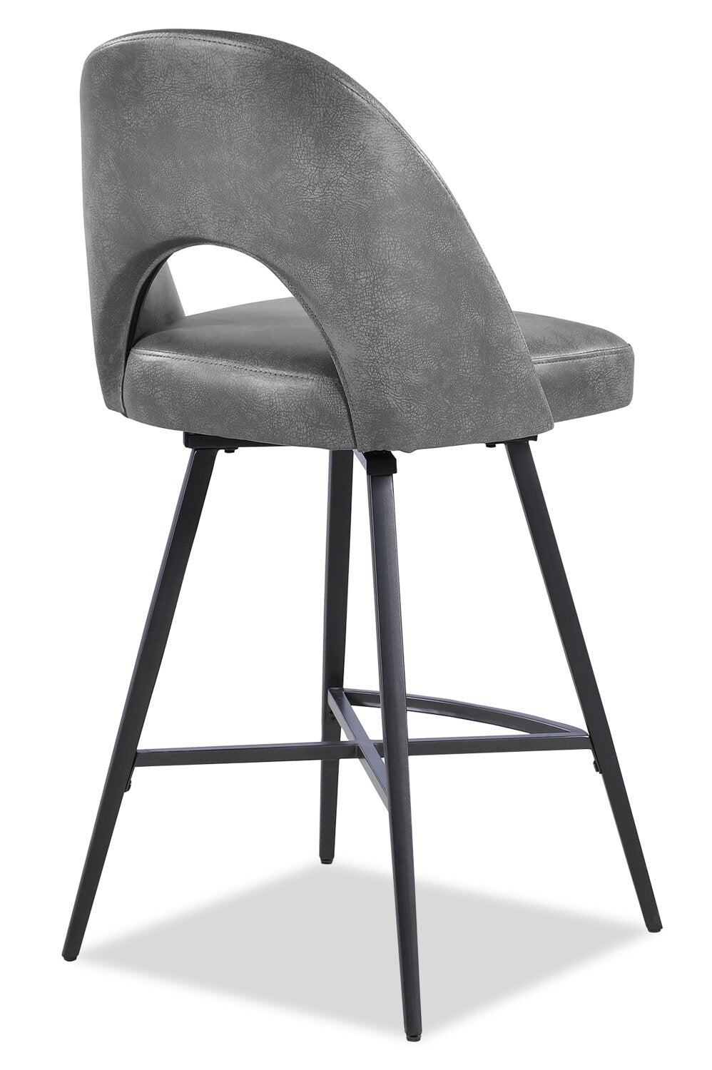 Kort & Co. Bay Counter-Height Stool with Swivel Seat, Vegan Leather Fabric, Metal - Grey | Tabouret Bay de Kort & Co. de hauteur comptoir en tissu de cuir végétalien et en métal avec siège pivotant - gris