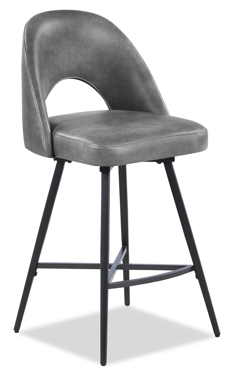 Kort & Co. Bay Counter-Height Stool with Swivel Seat, Vegan Leather Fabric, Metal - Grey | Tabouret Bay de Kort & Co. de hauteur comptoir en tissu de cuir végétalien et en métal avec siège pivotant - gris