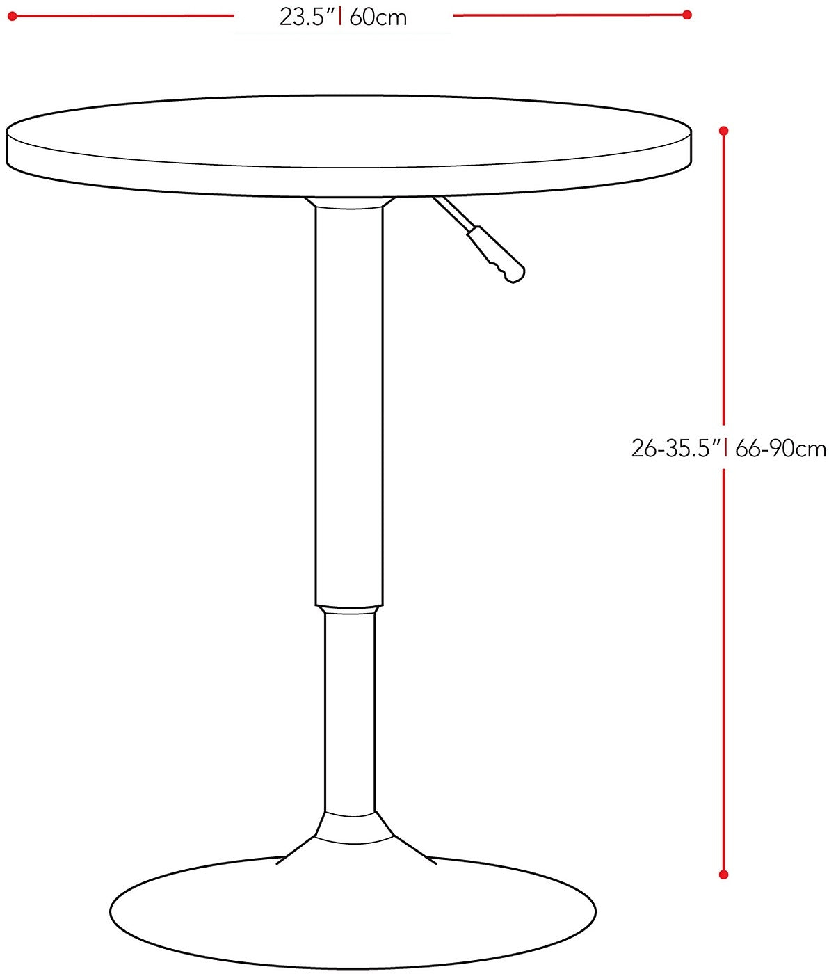Adjustable Bar-Height Lift Table, Metal, 23.5"W Round - White | Table ronde de 23,5 po (L) réglable à hauteur bar, en métal - blanche