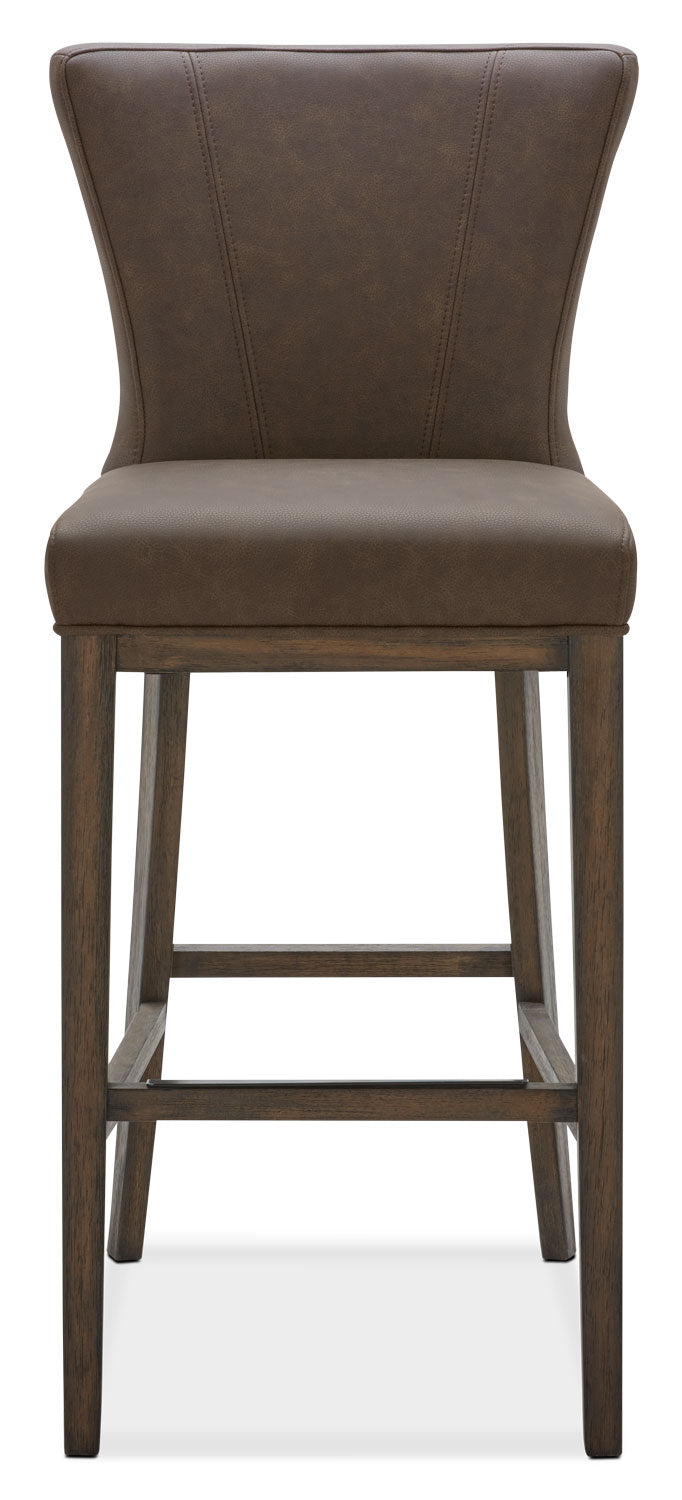 Quinn Barstool with Vegan Leather Fabric - Brown | Tabouret bar Quinn en tissu de cuir végétalien - brun