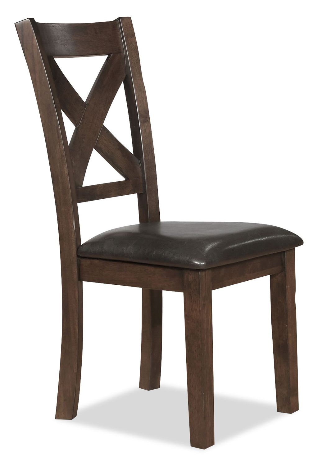 Talia Dining Chair with Vegan-Leather Fabric, Cross-Back - Brown | Chaise de salle à manger Talia en tissu de cuir végétalien avec dossier entrecroisé - brune