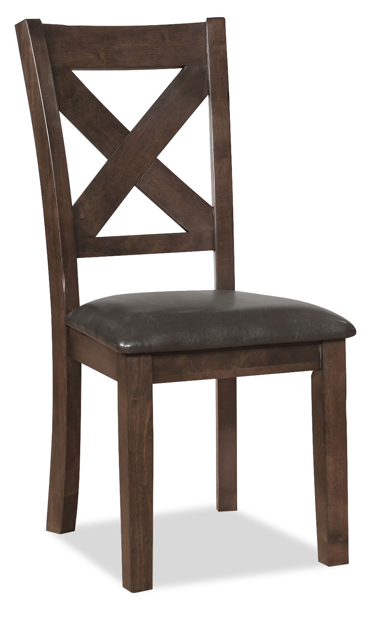 Talia Dining Chair with Vegan-Leather Fabric, Cross-Back - Brown | Chaise de salle à manger Talia en tissu de cuir végétalien avec dossier entrecroisé - brune