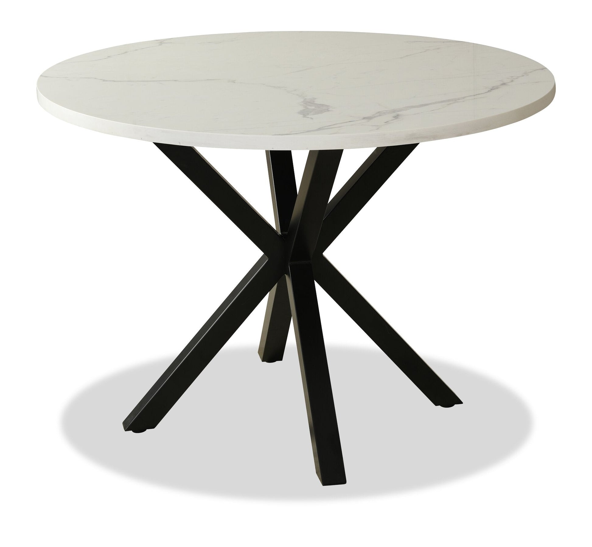 Verona Dining Table with Culture Marbled Top, Metal, Geometric Base, 42"W Round - White | Table de salle à manger ronde Verona de 42 po (L) en métal avec dessus en marbre synthétique et base géométrique - blanche