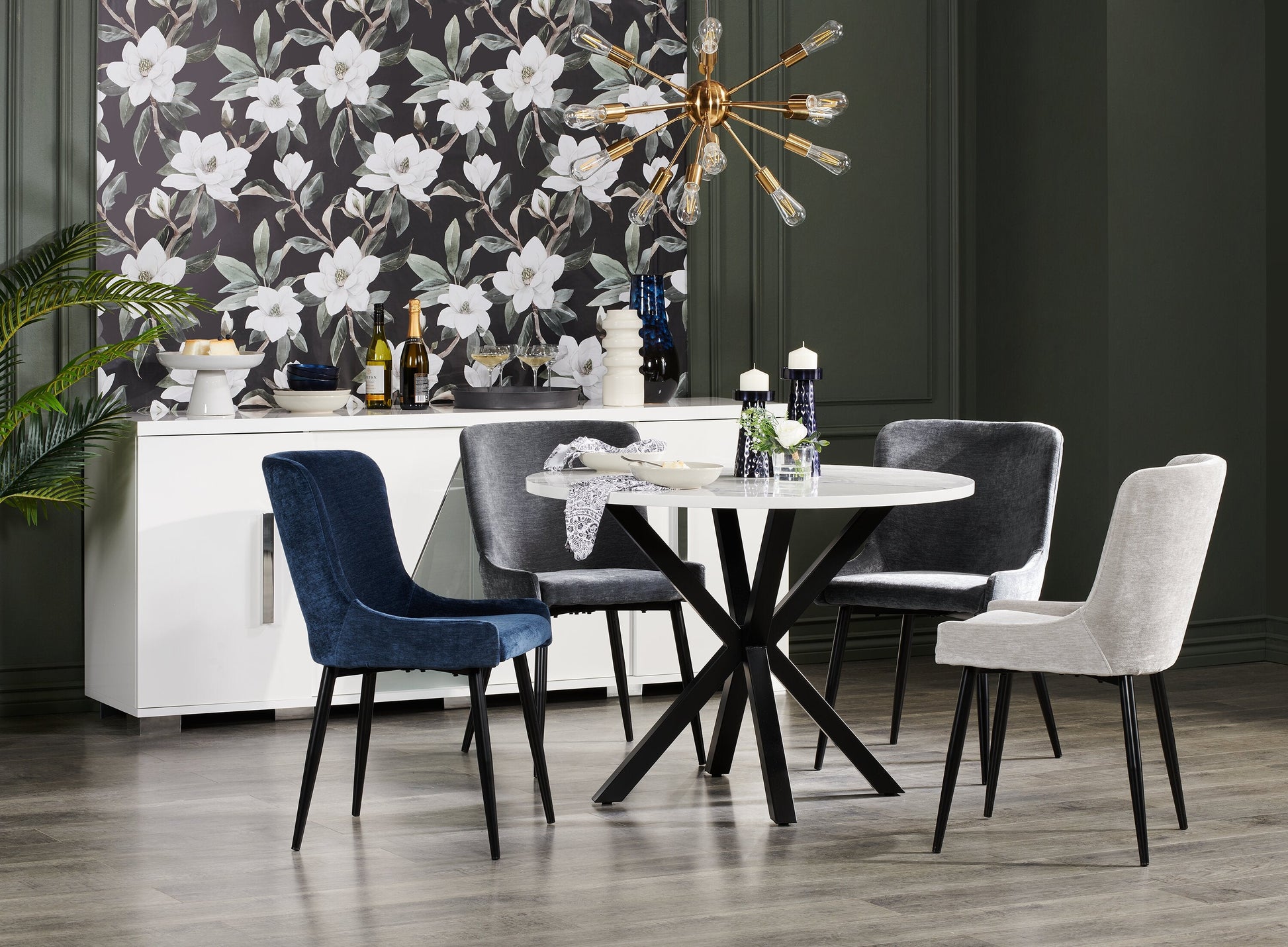 Verona Dining Table with Culture Marbled Top, Metal, Geometric Base, 42"W Round - White | Table de salle à manger ronde Verona de 42 po (L) en métal avec dessus en marbre synthétique et base géométrique - blanche