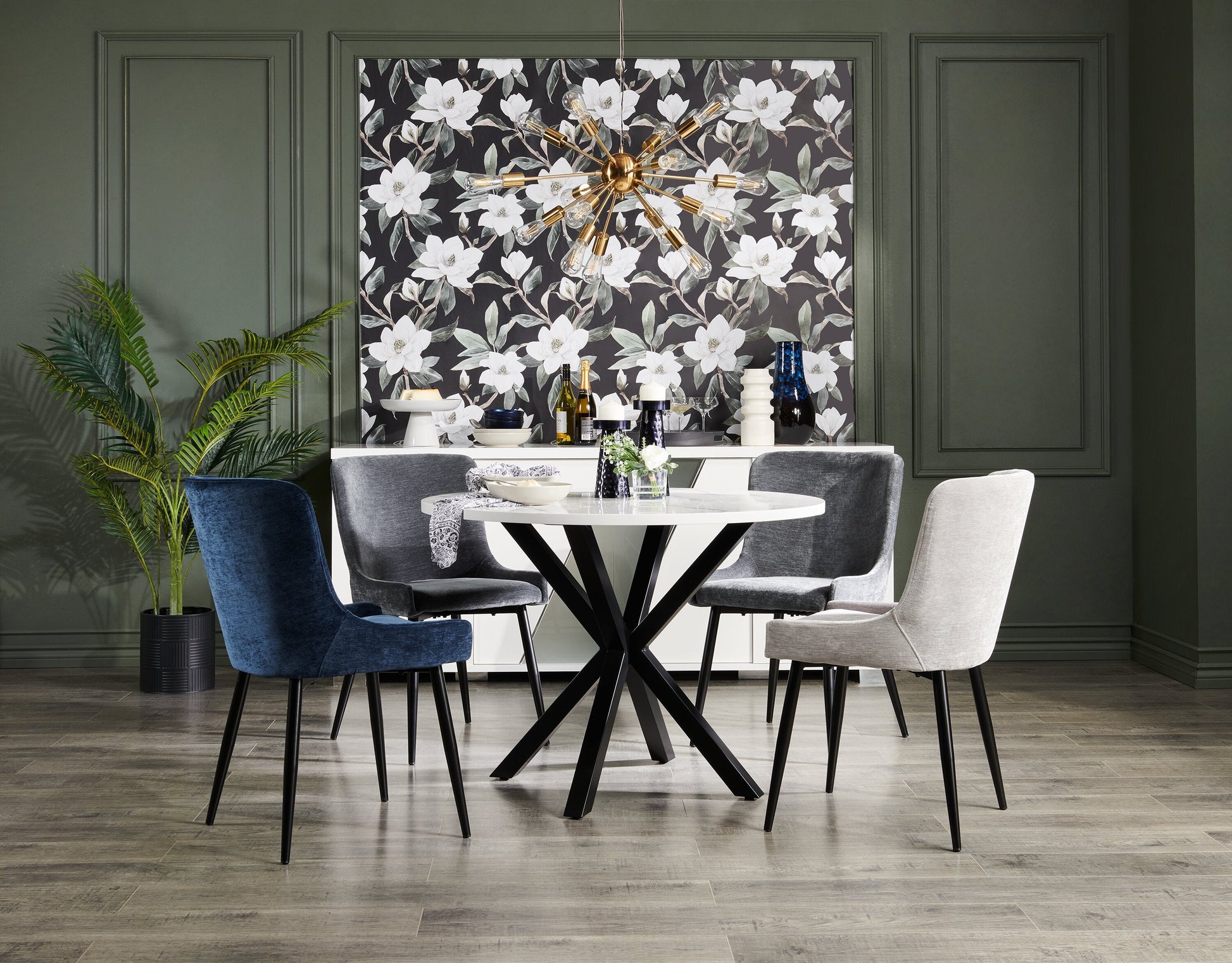 Verona Dining Table with Culture Marbled Top, Metal, Geometric Base, 42"W Round - White | Table de salle à manger ronde Verona de 42 po (L) en métal avec dessus en marbre synthétique et base géométrique - blanche