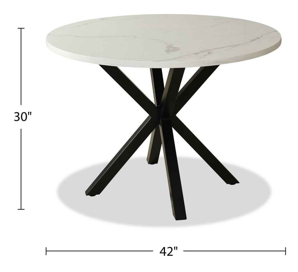 Verona Dining Table with Culture Marbled Top, Metal, Geometric Base, 42"W Round - White | Table de salle à manger ronde Verona de 42 po (L) en métal avec dessus en marbre synthétique et base géométrique - blanche