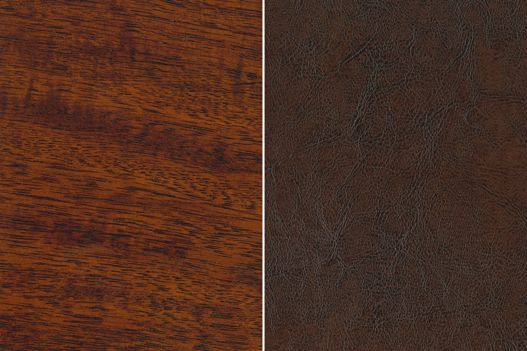 Aran Dining Chair with Vegan-Leather Fabric, Slat-Back - Brown | Chaise de salle à manger Aran en tissu de cuir végétalien avec dossier à lattes - brune