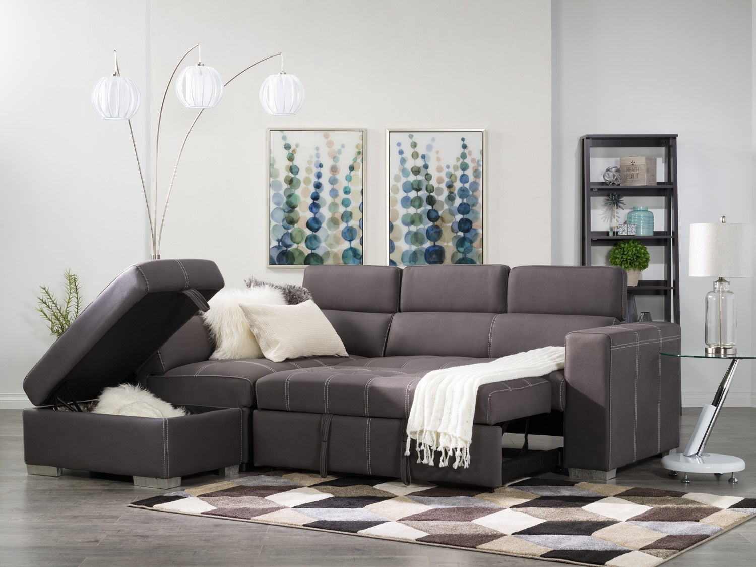 87" Brushed Steel 3-Light Lantern Arc Floor Lamp|Lampe à pied arquée de style lanterne de 87 po acier brossé à 3 ampoules