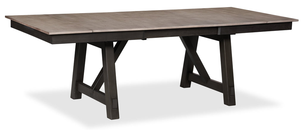Zao Dining Table with 66-94"W Extension, Melamine, Trestle Base - Brown | Table de salle à manger Zao de 66 po à 94 po (L) en mélamine avec rallonge avec base à tréteaux - brune