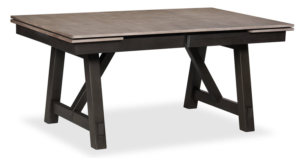 Zao Dining Table with 66-94"W Extension, Melamine, Trestle Base - Brown | Table de salle à manger Zao de 66 po à 94 po (L) en mélamine avec rallonge avec base à tréteaux - brune