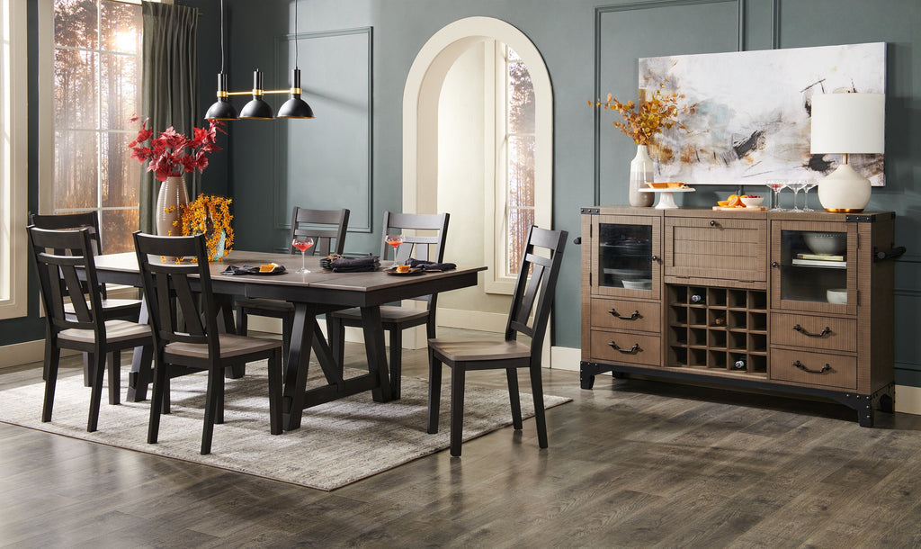 Zao Dining Table with 66-94"W Extension, Melamine, Trestle Base - Brown | Table de salle à manger Zao de 66 po à 94 po (L) en mélamine avec rallonge avec base à tréteaux - brune