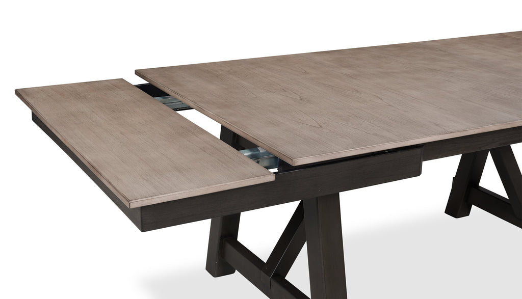 Zao Dining Table with 66-94"W Extension, Melamine, Trestle Base - Brown | Table de salle à manger Zao de 66 po à 94 po (L) en mélamine avec rallonge avec base à tréteaux - brune
