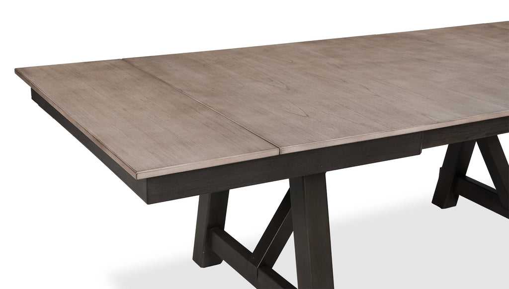 Zao Dining Table with 66-94"W Extension, Melamine, Trestle Base - Brown | Table de salle à manger Zao de 66 po à 94 po (L) en mélamine avec rallonge avec base à tréteaux - brune