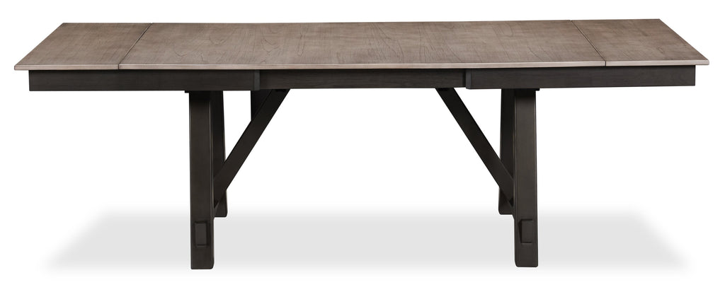 Zao Dining Table with 66-94"W Extension, Melamine, Trestle Base - Brown | Table de salle à manger Zao de 66 po à 94 po (L) en mélamine avec rallonge avec base à tréteaux - brune