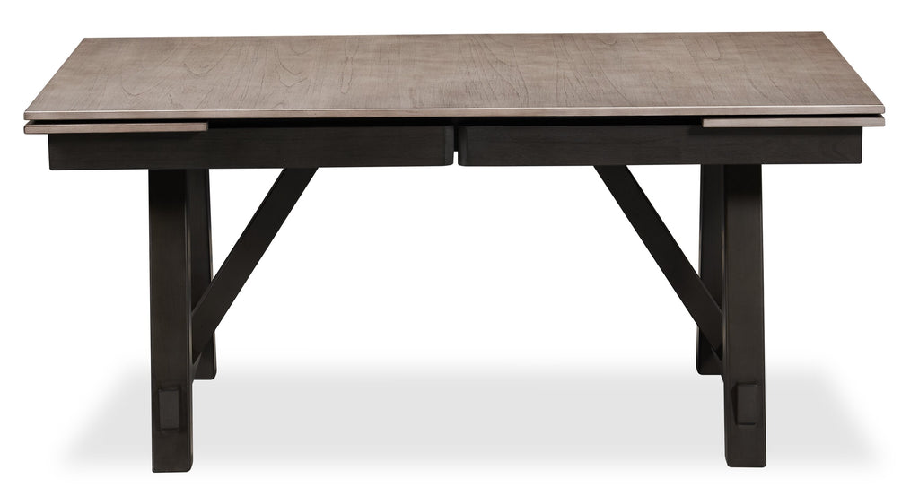 Zao Dining Table with 66-94"W Extension, Melamine, Trestle Base - Brown | Table de salle à manger Zao de 66 po à 94 po (L) en mélamine avec rallonge avec base à tréteaux - brune