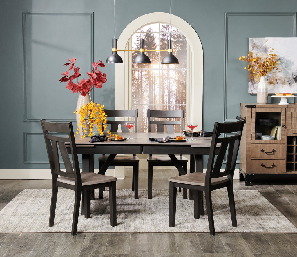 Zao Dining Table with 66-94"W Extension, Melamine, Trestle Base - Brown | Table de salle à manger Zao de 66 po à 94 po (L) en mélamine avec rallonge avec base à tréteaux - brune